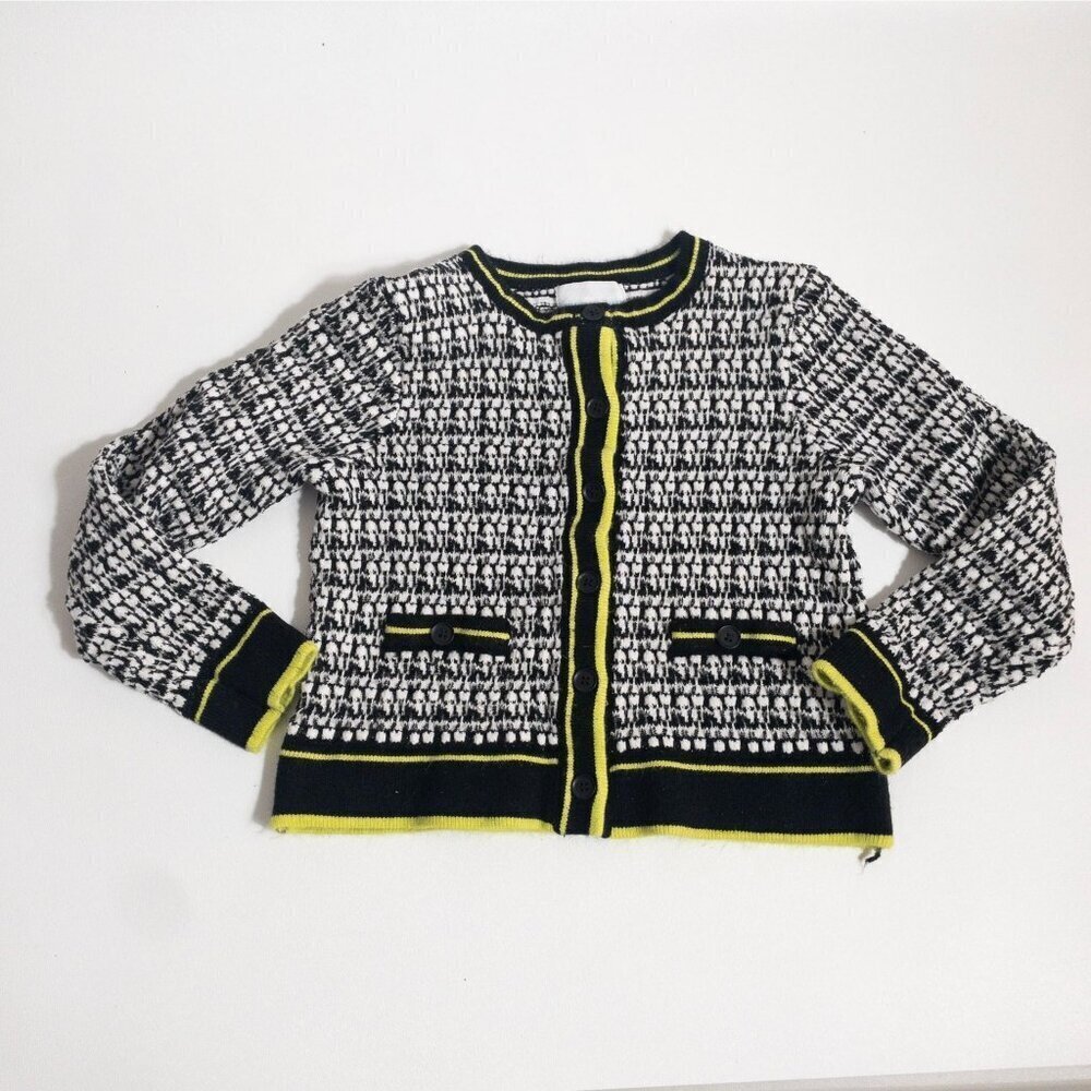 Rockets Of Awesome Girls Tweed Pattern Cardigan Sweater Black/White/Yellow Size